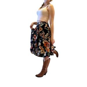 Vintage Inspired Faith And Joy Navy Floral Midi Swing Skirt Size Medium